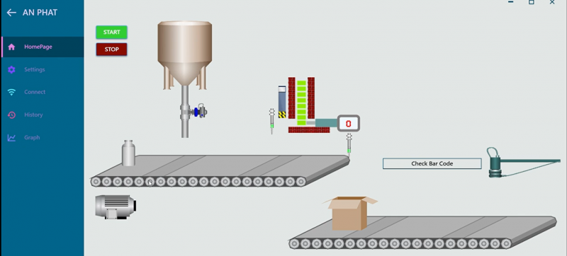 Phần mềm scada chiết rót và phân loại theo barcode WPF C#